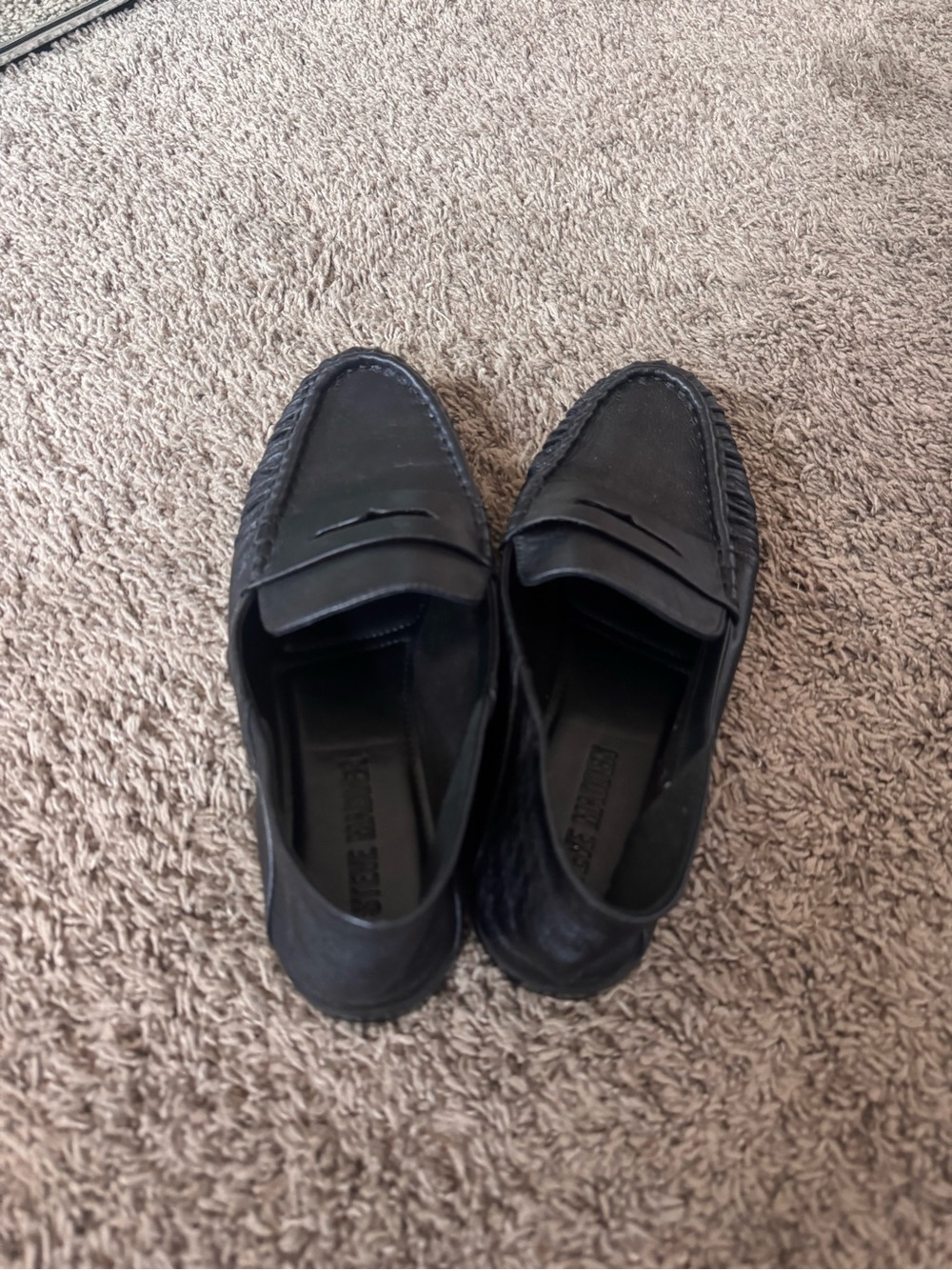 Black womens Steve Madden Slip-On Penny Loafers